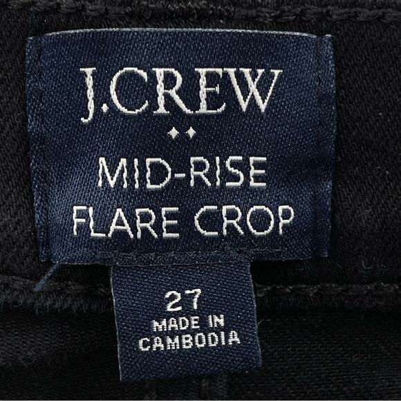 J. Crew Mid-Rise Flare Crop Jeans Deep Black Size 27 Stretch Boho Indie Casual - Picture 10 of 13